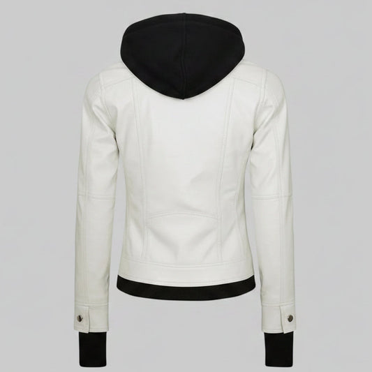 Women's Casual Zip-Style Hooded Leather Jacket