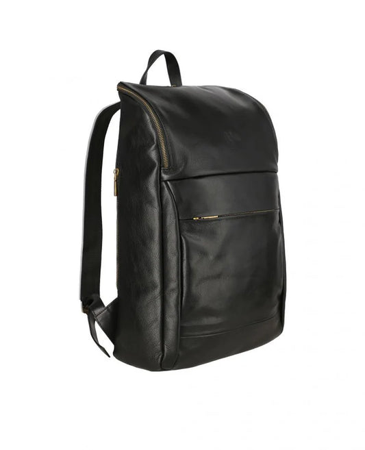 Urban Minimalist Roll-Over Leather Backpack (Stealth Black)