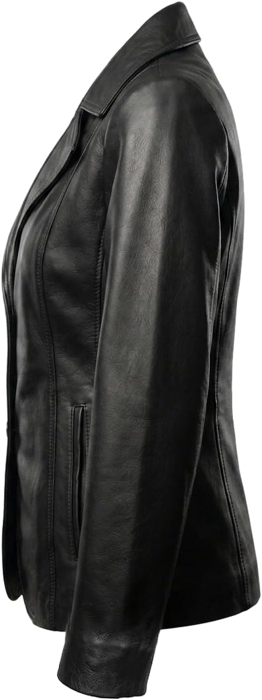 Women's Premium Black Leather Blazer Jacket