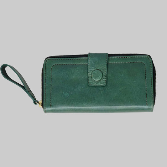 GULPOSH Executive Leather Zip-Around Clutch & Wristlet (Emerald Edition)