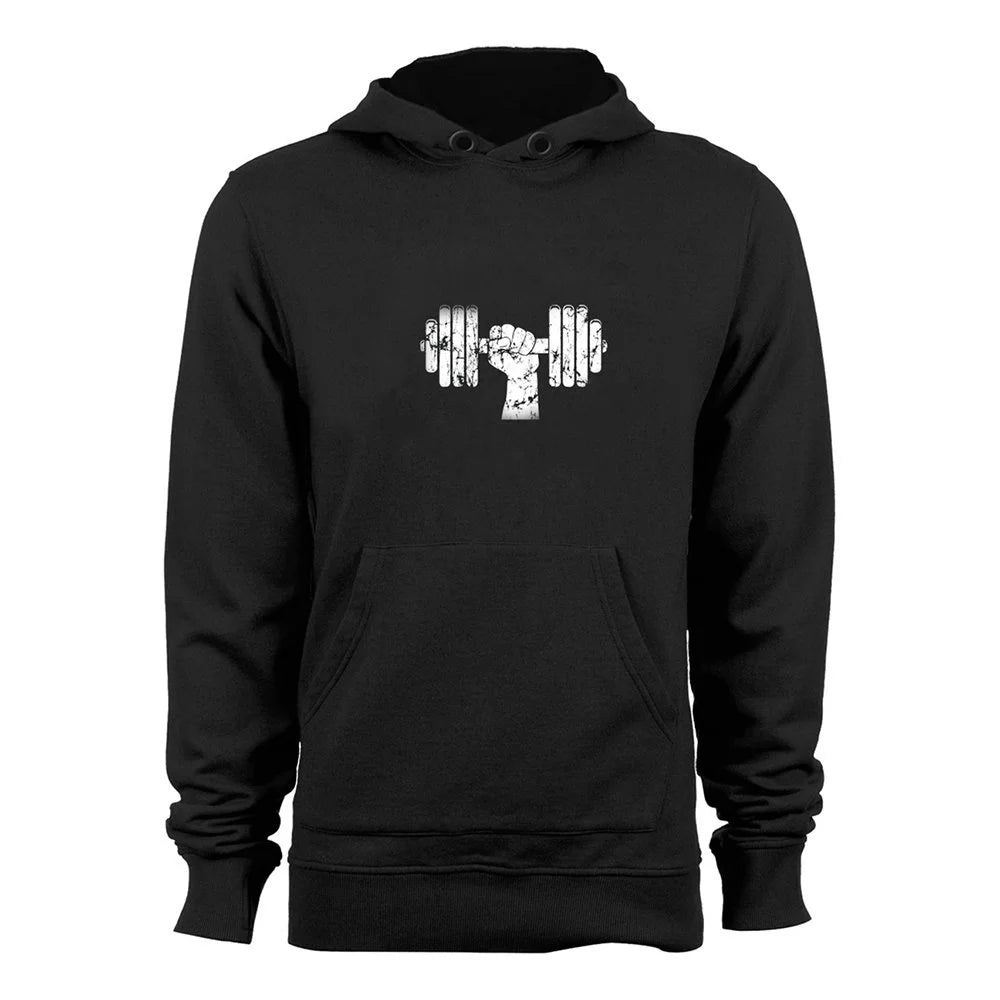The Urban Strength Fist & Barbell distressed hoodie.