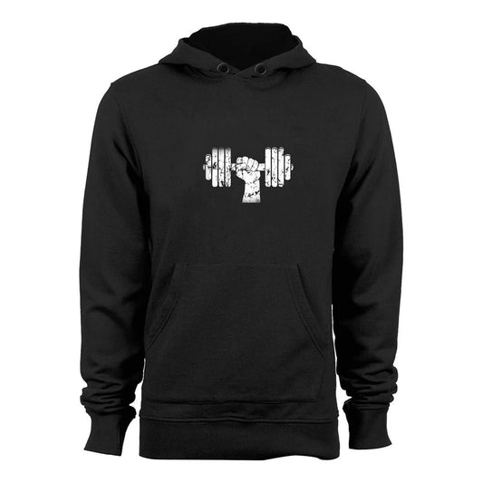 The Urban Strength Fist & Barbell distressed hoodie.