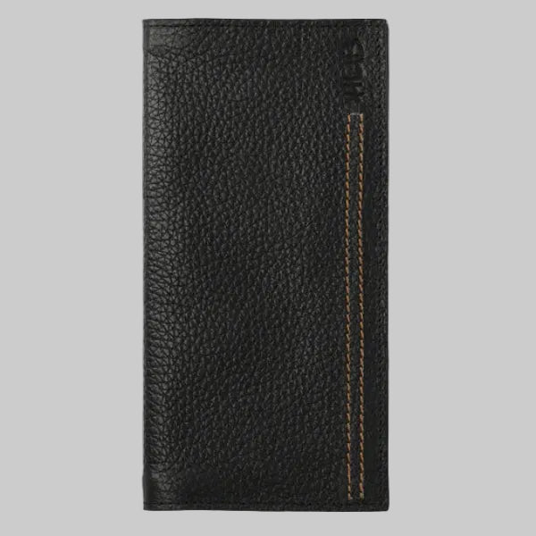 Classic Textured Pebble-Grain Leather Long Vertical Billfold Wallet (Onyx Black)