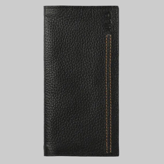 Classic Textured Pebble-Grain Leather Long Vertical Billfold Wallet (Onyx Black)