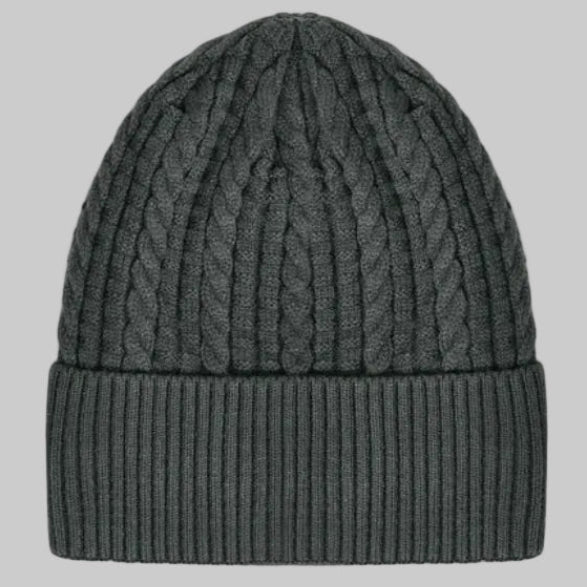 Classic Cable Knit Cuffed Beanie (Grey)