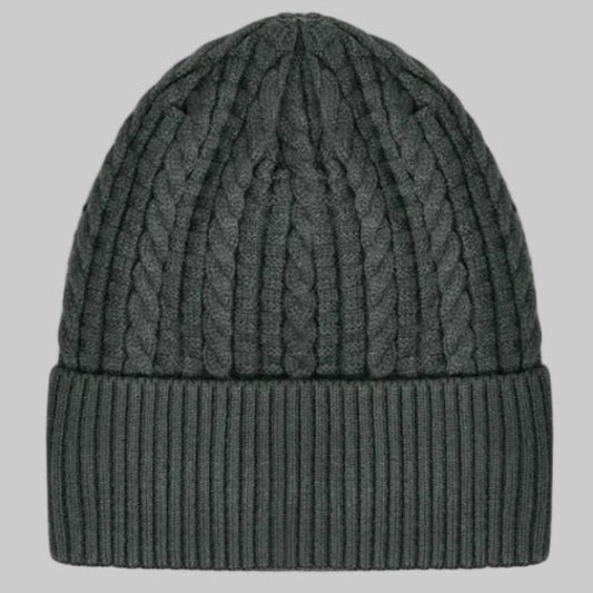Classic Cable Knit Cuffed Beanie (Grey)