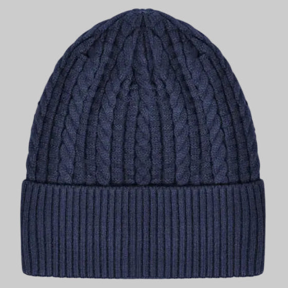 Classic Cable Knit Cuffed Beanie (Navy)