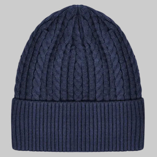 Classic Cable Knit Cuffed Beanie (Navy)