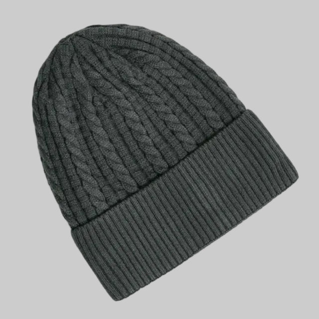 Classic Cable Knit Cuffed Beanie (Grey)