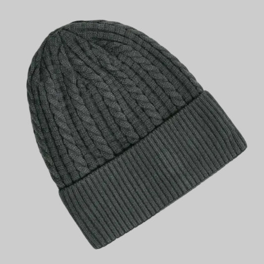 Classic Cable Knit Cuffed Beanie (Grey)