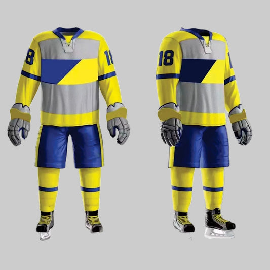 Fusion-X Yellow/Royal Blue Custom Ice Hockey Uniform / Kit