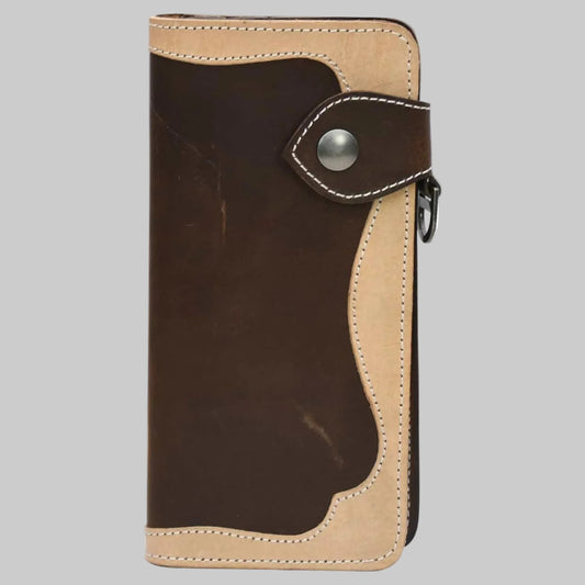 Vintage Two-Tone Western Biker Long Wallet with Natural Leather Trim
