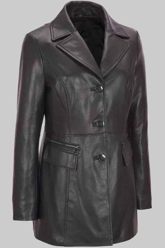 Women's Premium Long Leather Coat Blazer