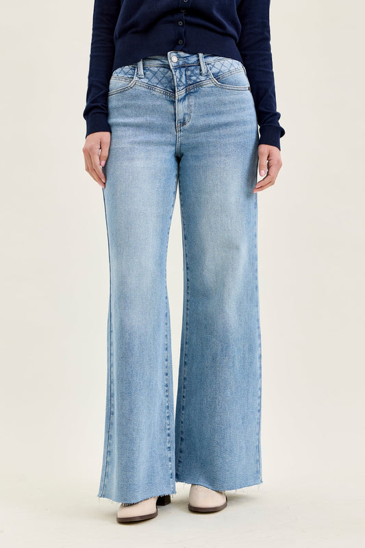 Gulposh Luxe "Quilted-Yoke" Wide-Leg Denim Trousers