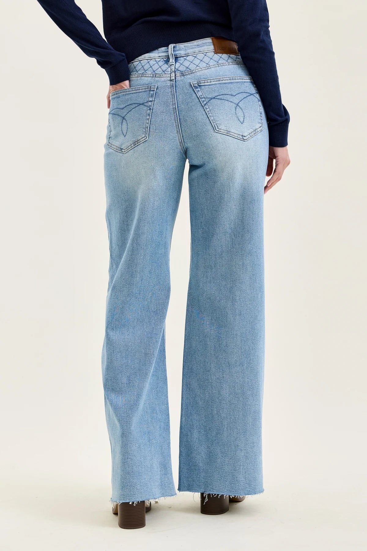 Gulposh Luxe "Quilted-Yoke" Wide-Leg Denim Trousers