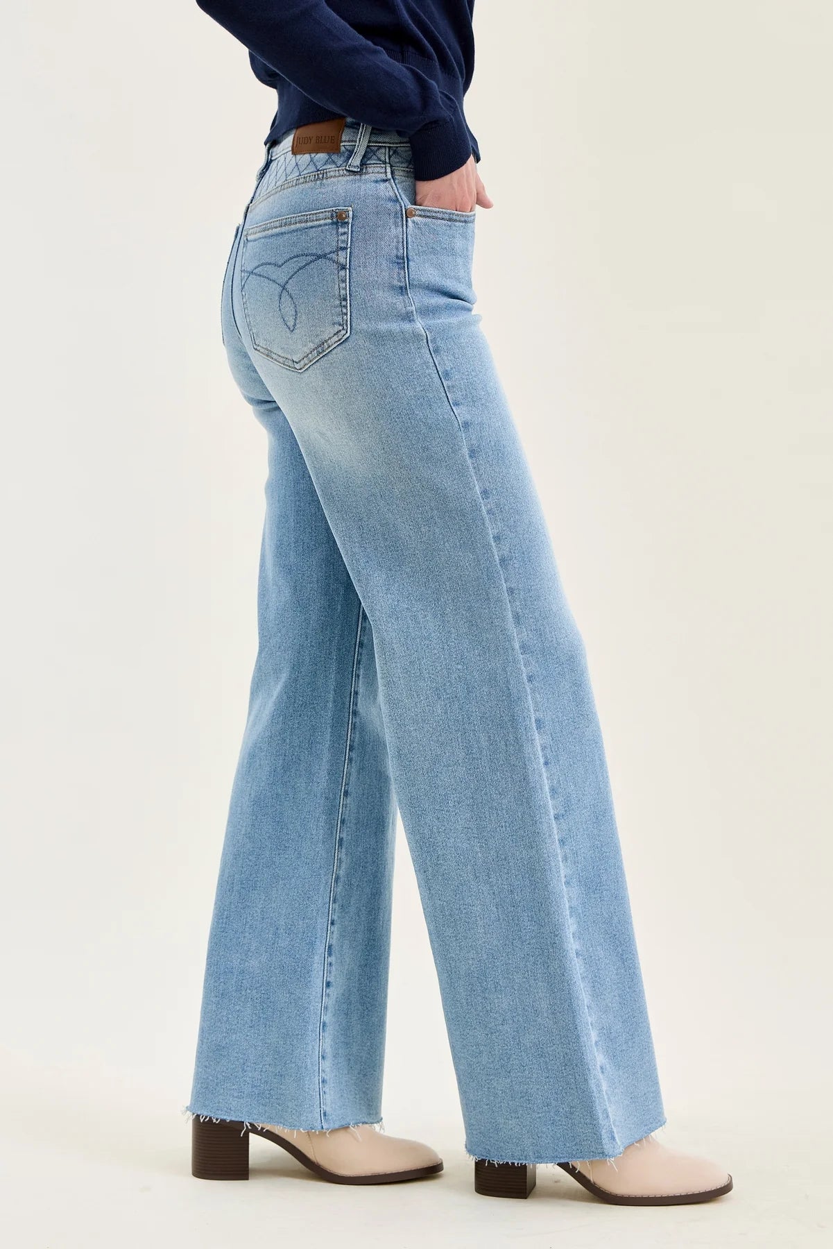 Gulposh Luxe "Quilted-Yoke" Wide-Leg Denim Trousers