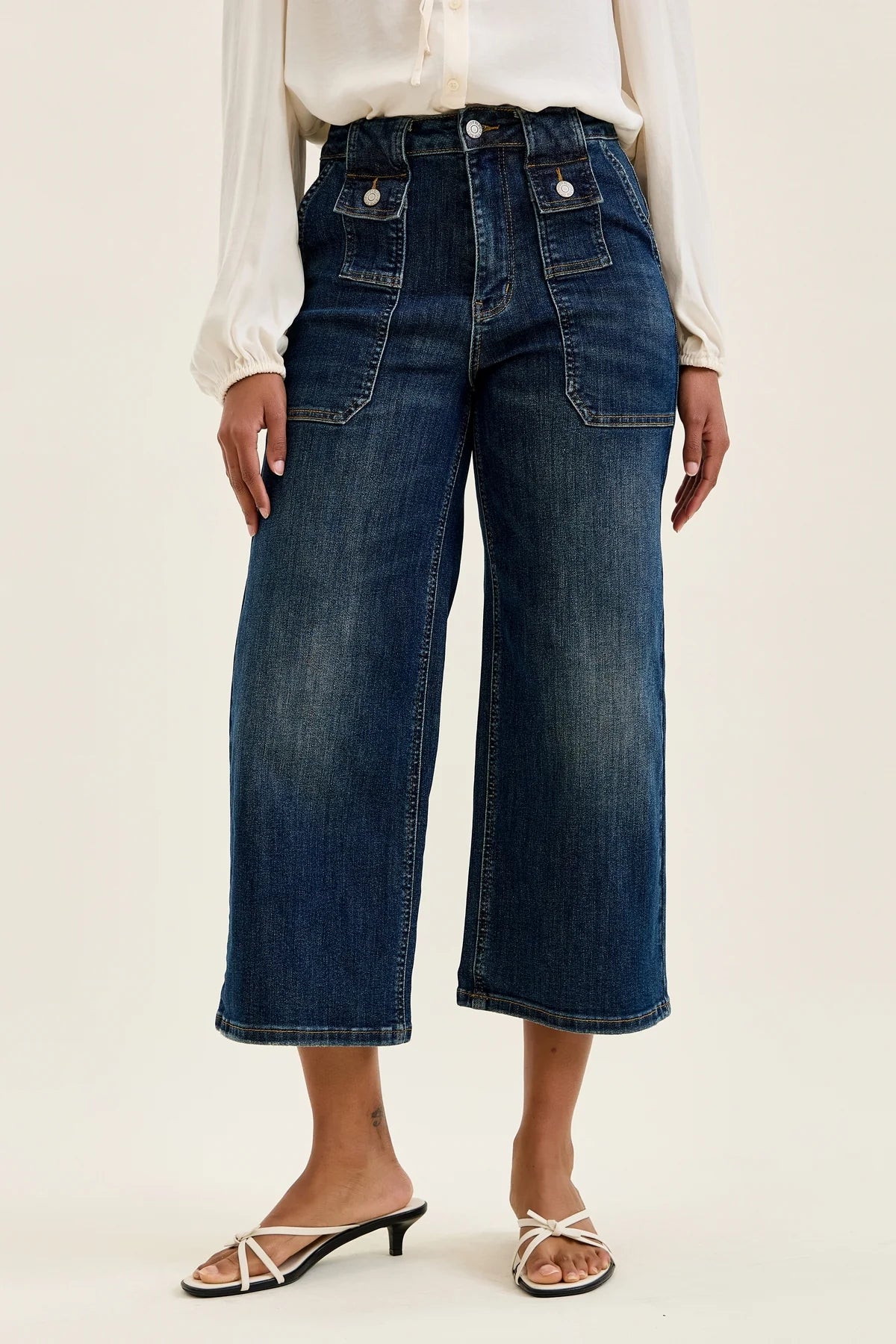 Gulposh Luxe "Utility-Front" Wide-Leg Crop Trousers