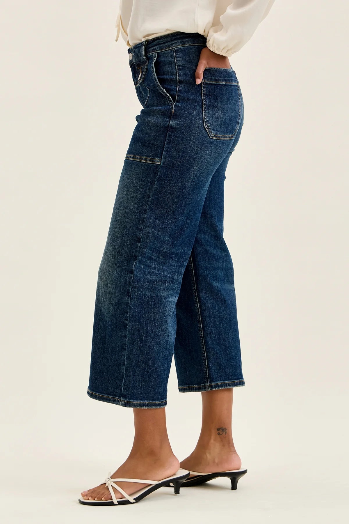 Gulposh Luxe "Utility-Front" Wide-Leg Crop Trousers
