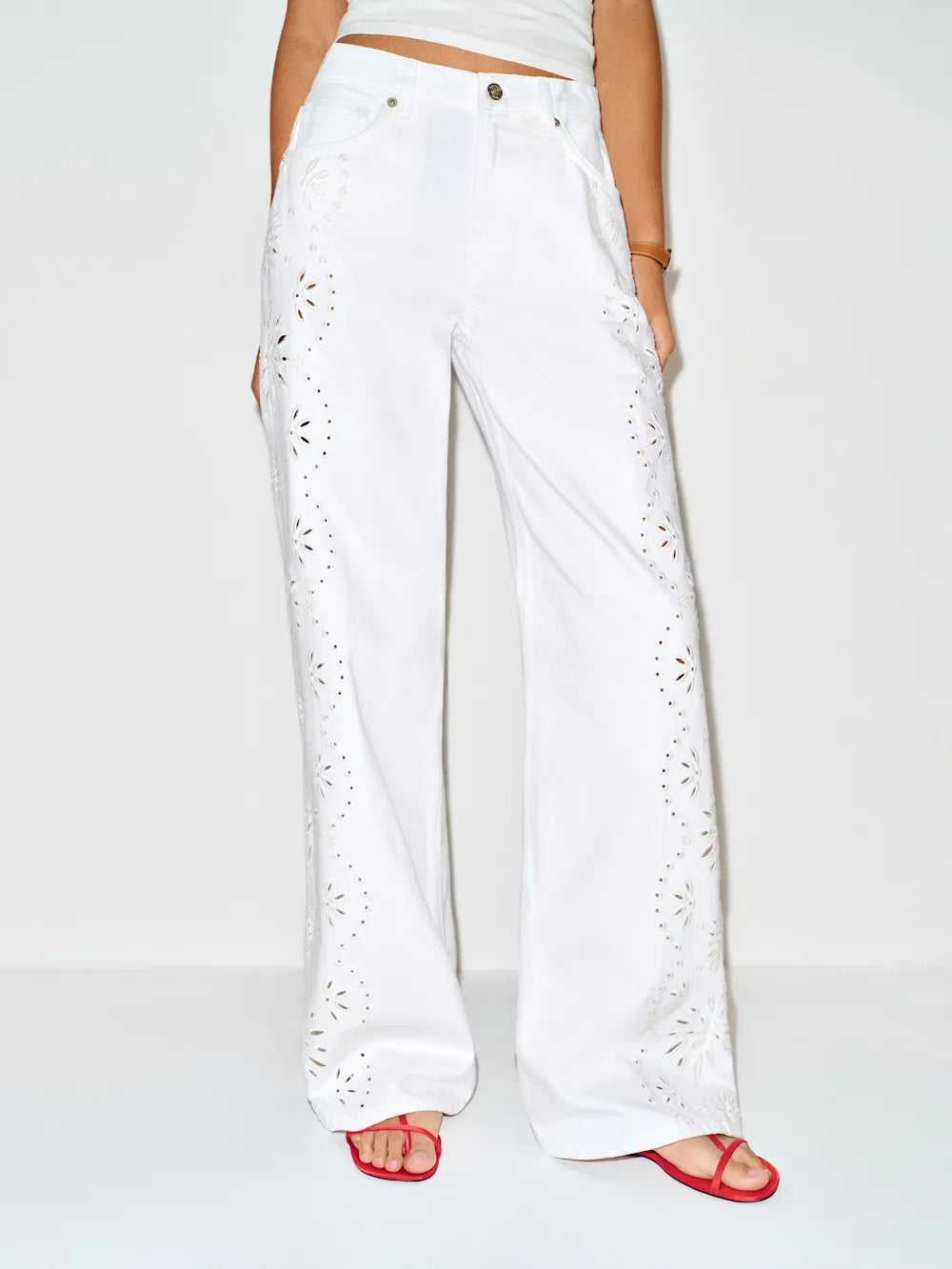 Gulposh Luxe "Isla Eyelet" Wide-Leg Denim Trousers