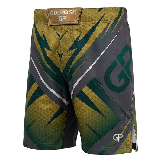 Gulposh Elite Pro MMA Fight Shorts (Stealth Grey / Hex-Green Edition).