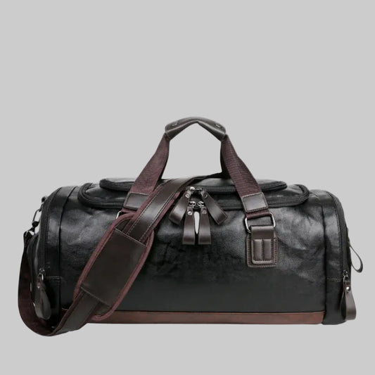 Leather Travel & Gym Duffel Bag (with Separate Shoe Compartment)