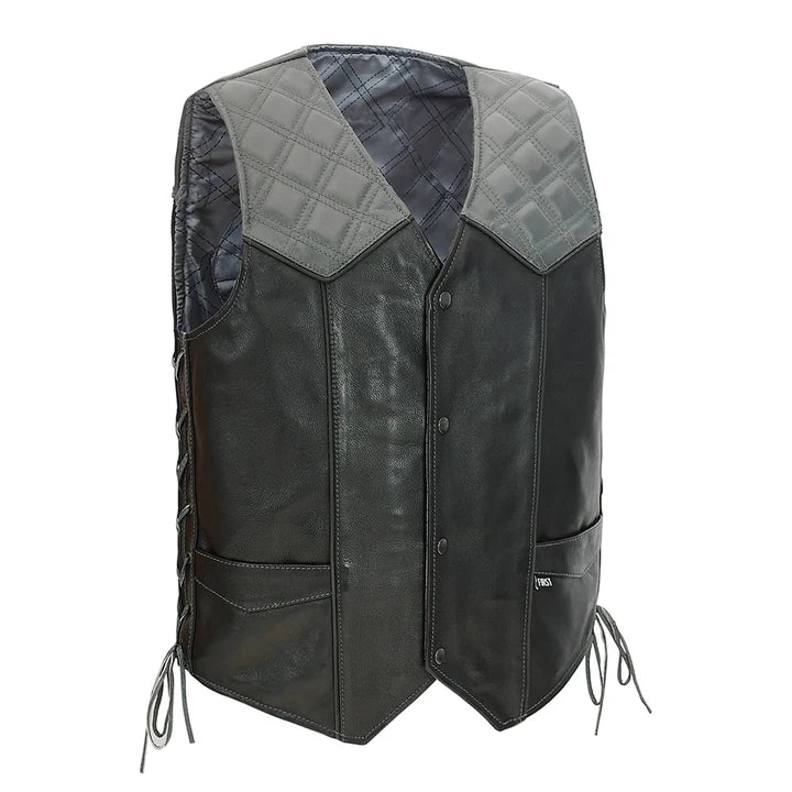 Side-Lace Leather Vest (Two-Tone Grey Diamond Edition).