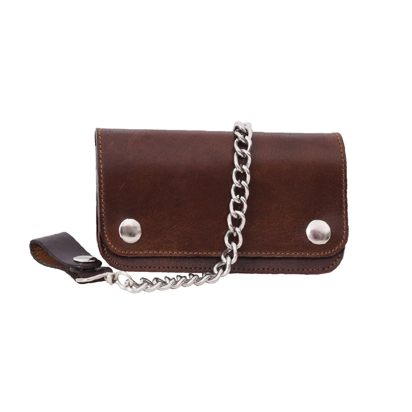 Rugged Distressed Leather Mid-Size Trucker Wallet with Belt Loop Chain Link (Mahogany Brown Edition)