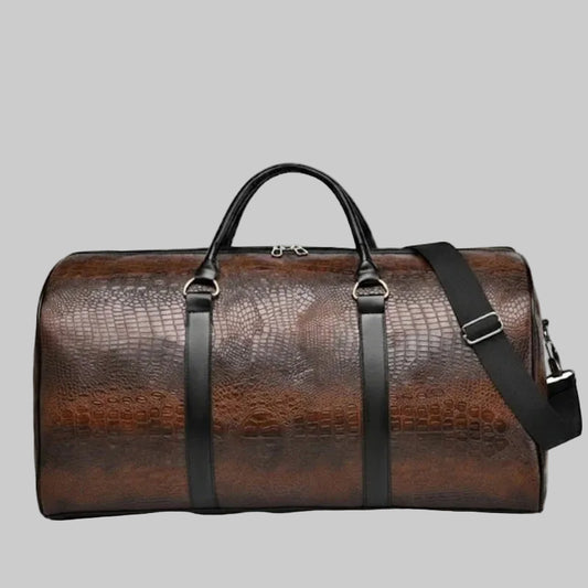 Vintage Crocodile-Embossed Leather Weekender Duffel Bag