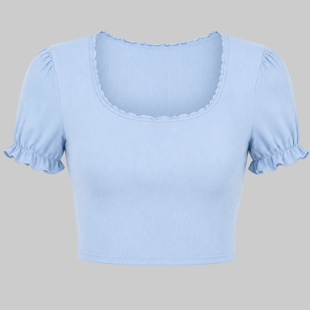 Women's Ribbed Puff Sleeve Crop Top