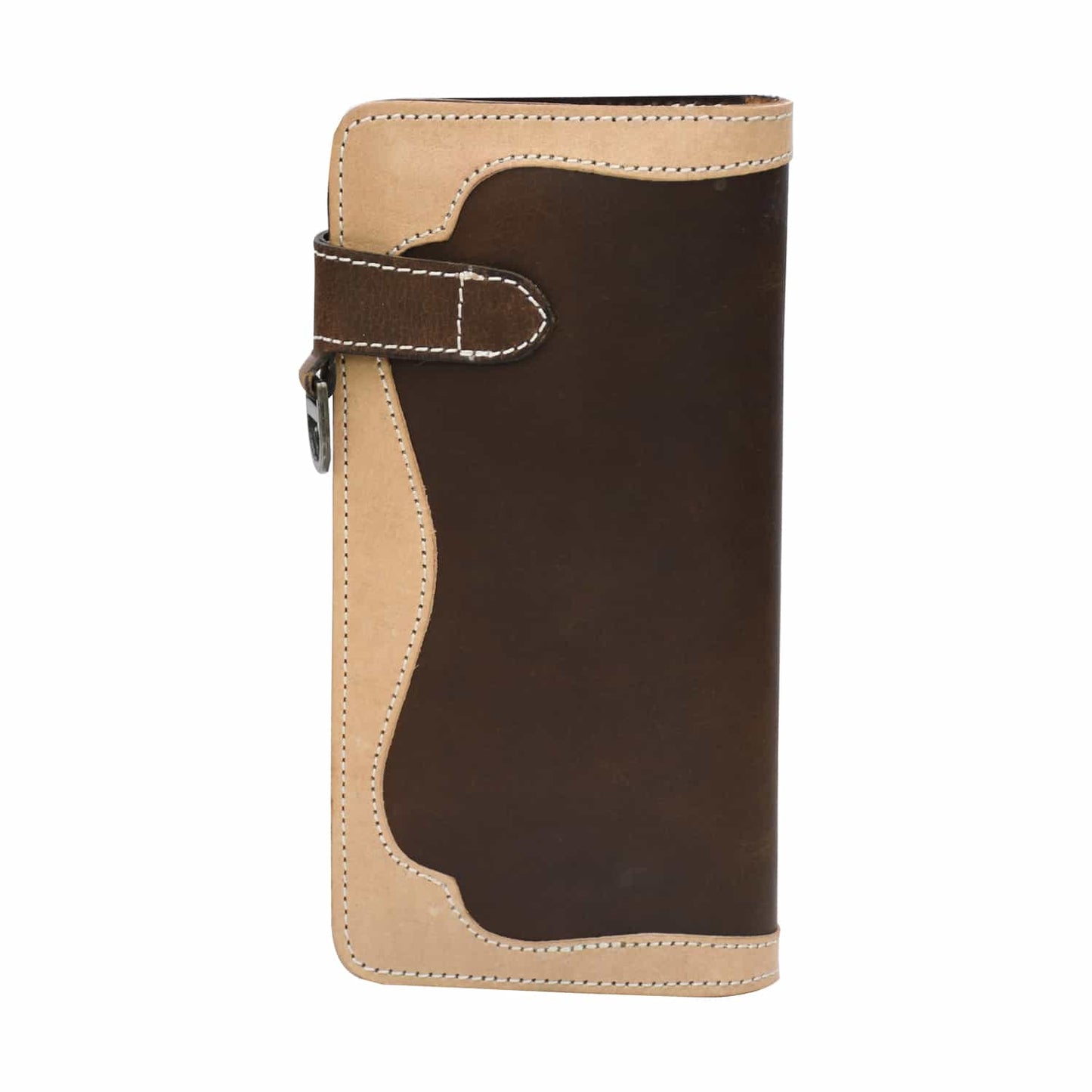 Vintage Two-Tone Western Biker Long Wallet with Natural Leather Trim