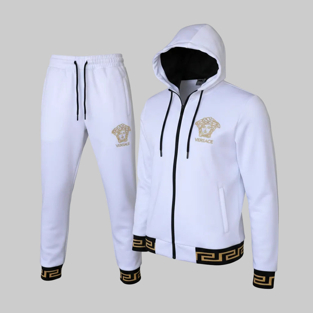Men's White Medusa Print Hoodie Tracksuit