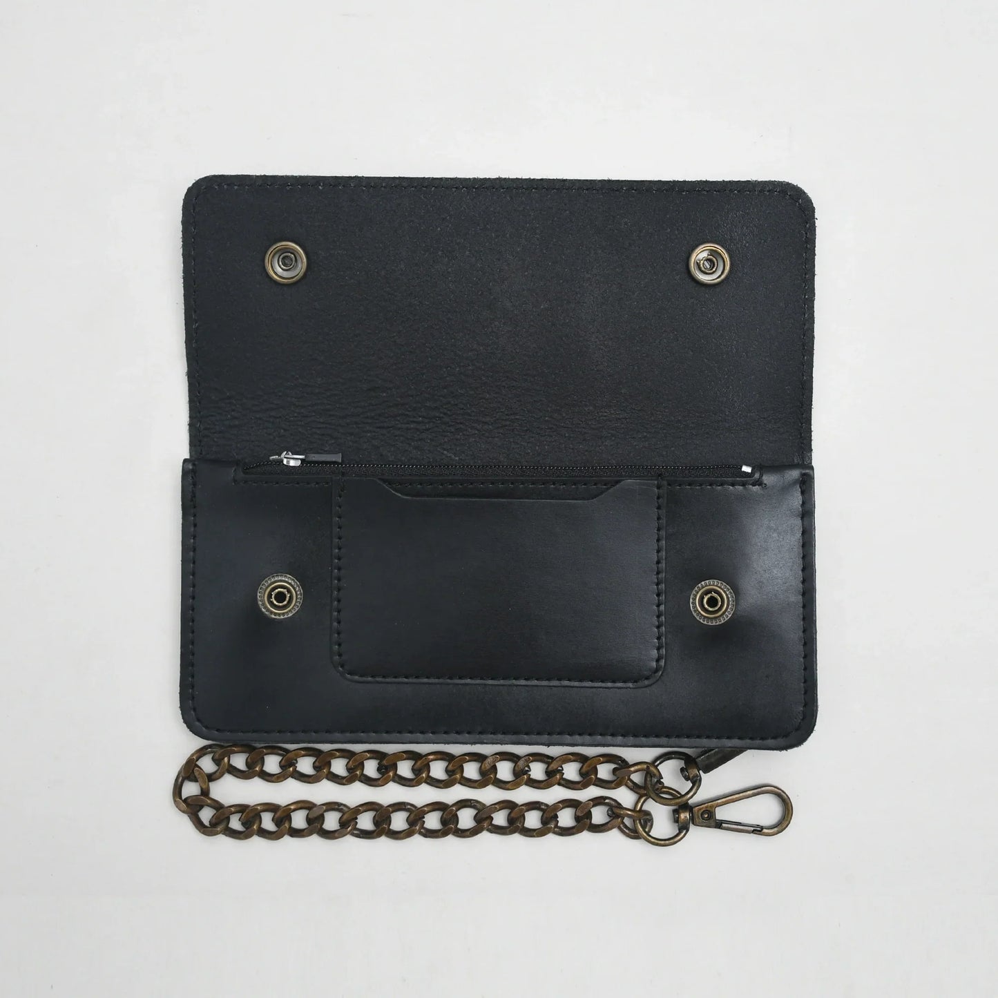 Classic Genuine Leather Long Trucker Biker Wallet with Anti-Theft Metal Chain (Onyx Black Edition).