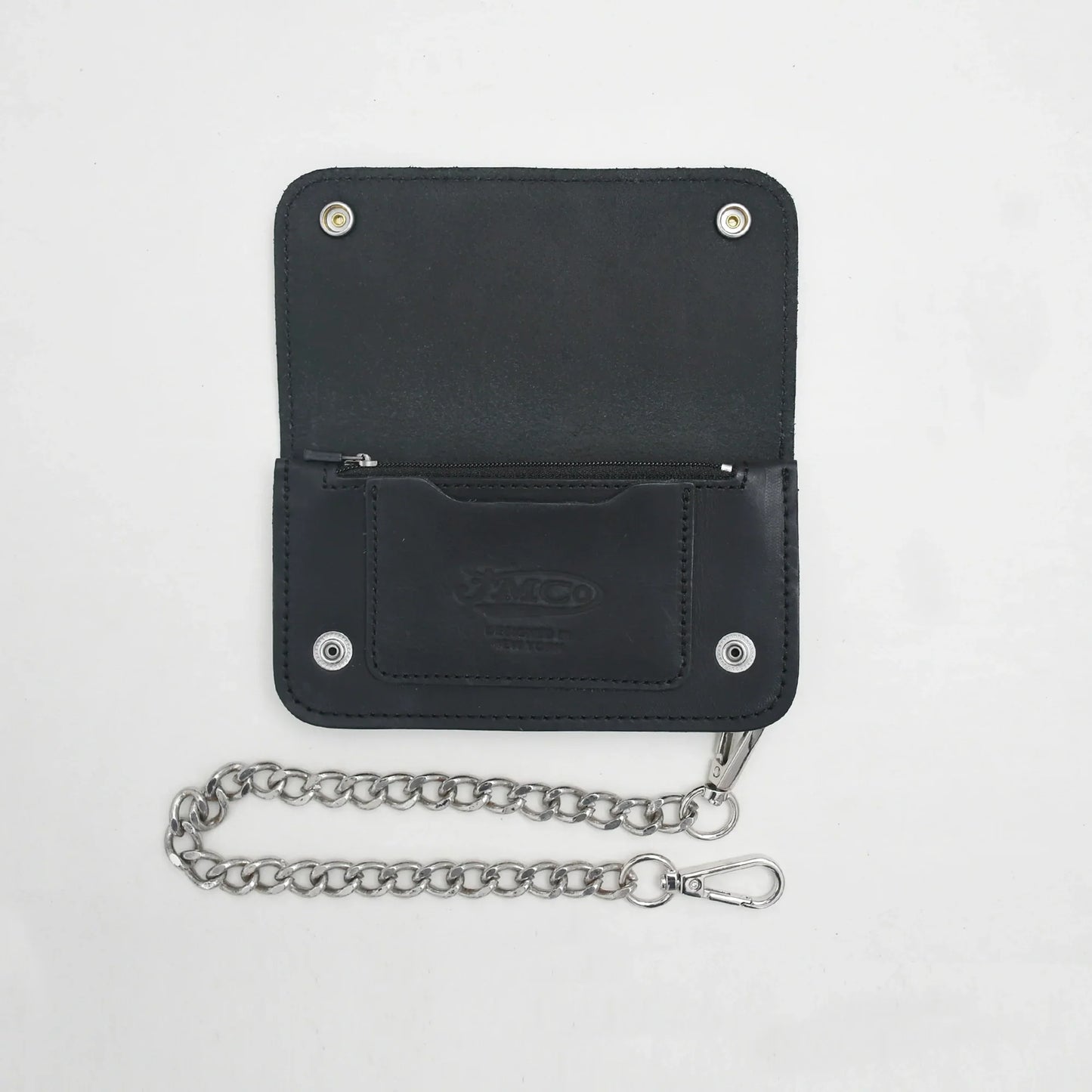 Classic Genuine Leather Long Trucker Biker Wallet with Anti-Theft Metal Chain (Onyx Black Edition).