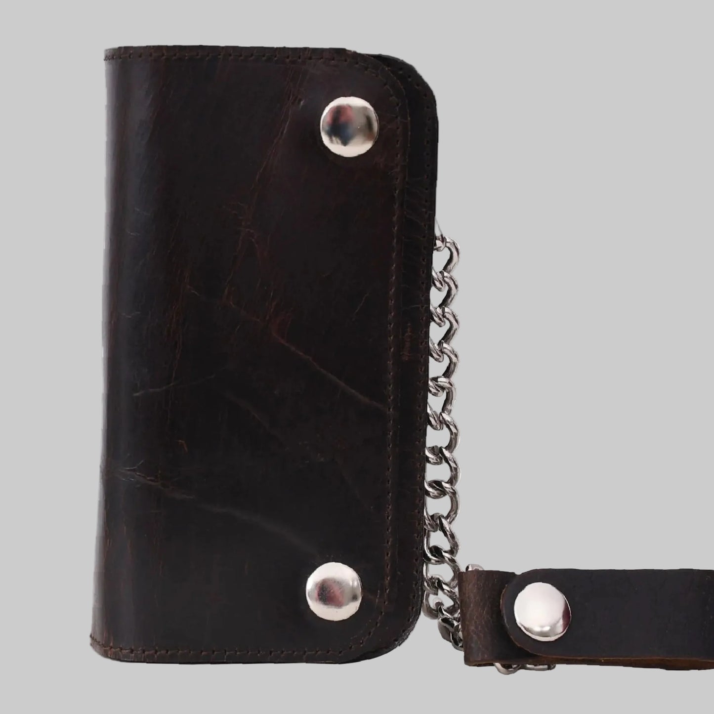 Rugged Distressed Leather Mid-Size Trucker Wallet with Belt Loop Chain (Espresso Brown Edition)