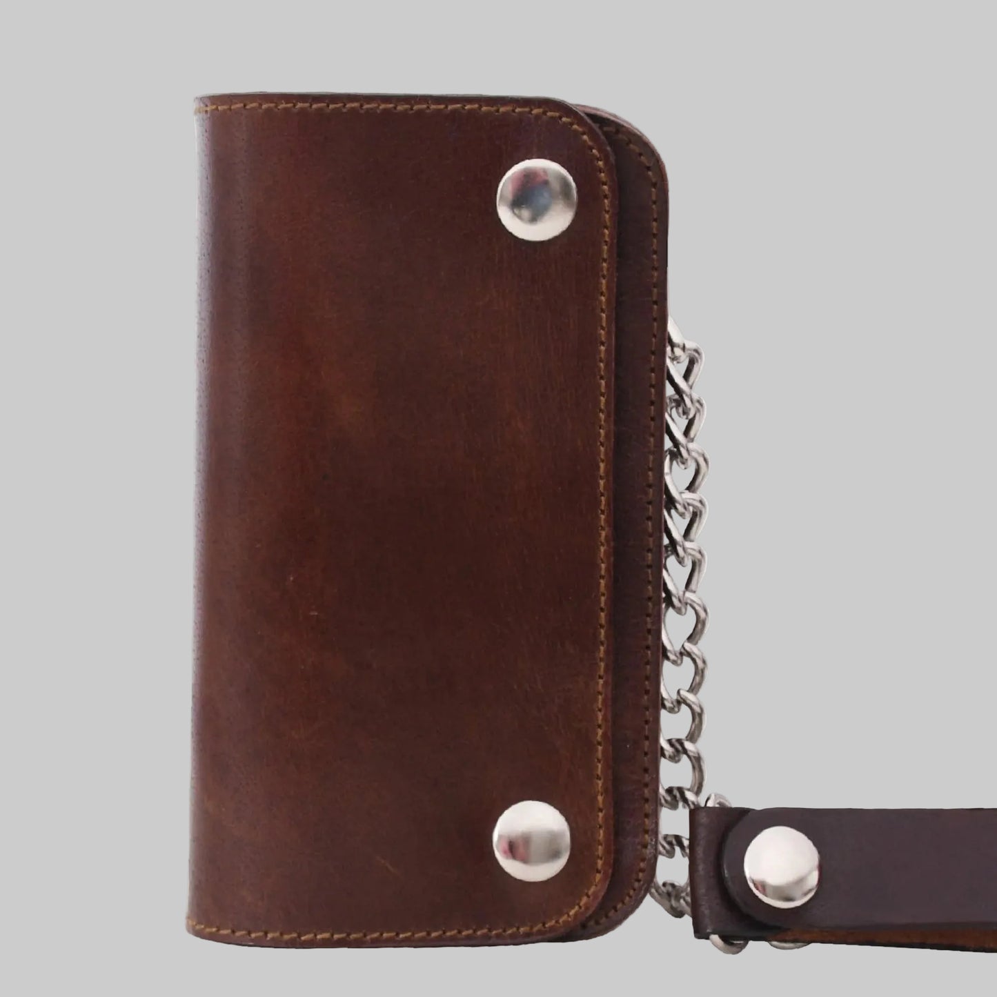 Rugged Distressed Leather Mid-Size Trucker Wallet with Belt Loop Chain Link (Mahogany Brown Edition)