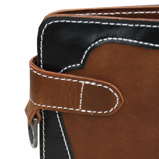 Handcrafted Two-Tone Western Leather Long Biker Wallet with Overlay Detail