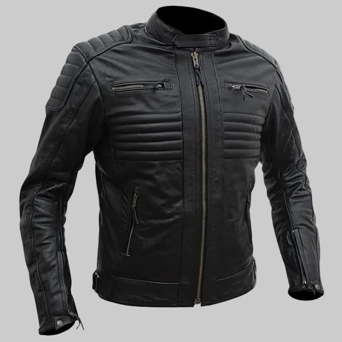 Men's "Stealth-Rider" Tactical Padded Biker Leather Jacket
