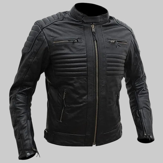 Men's "Stealth-Rider" Tactical Padded Biker Leather Jacket