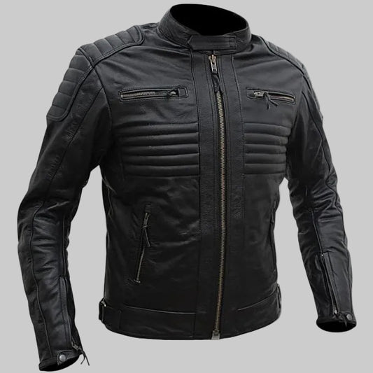 Men's Premium Cafe Racer Leather Motorcycle Jacket