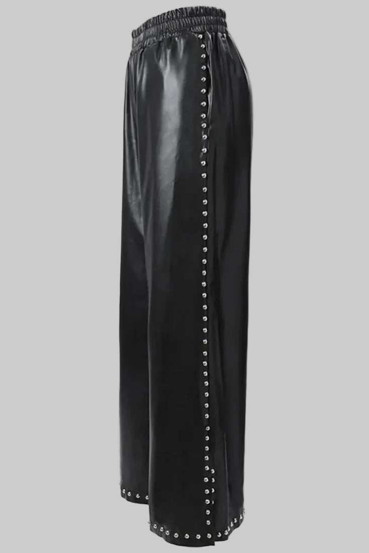 Gulposh Luxe "Rebel Stud" Wide-Leg Leather Trousers