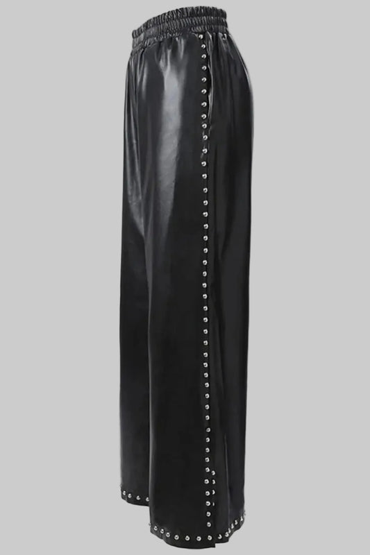 Gulposh Luxe "Rebel Stud" Wide-Leg Leather Trousers