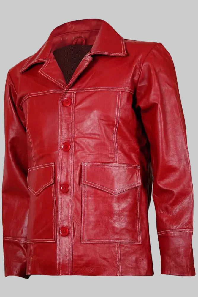 Women's Vintage Red Leather Shirt Jacket