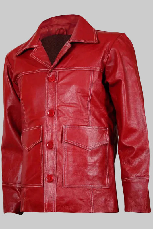 Women's Vintage Red Leather Shirt Jacket