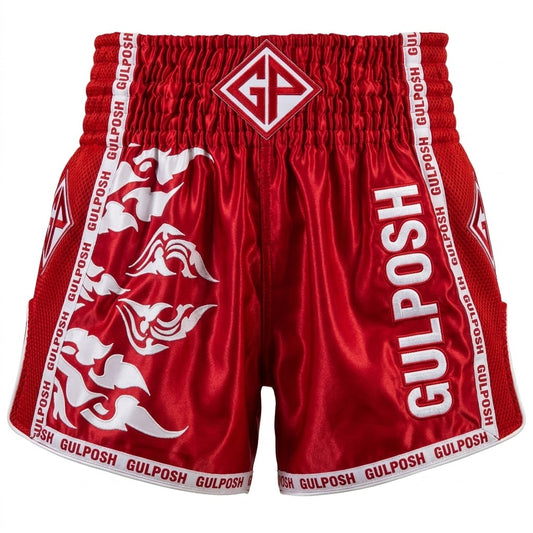 Gulposh Legends Spirit Muay Thai Shorts (Crimson Red/White Edition)