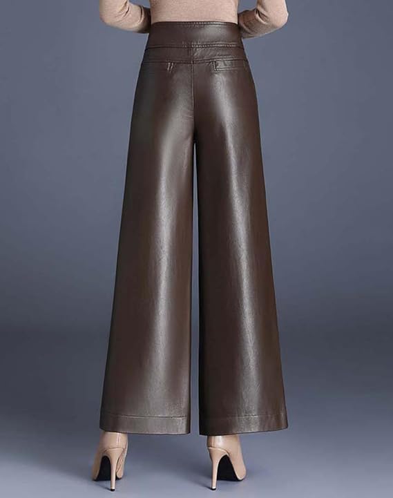 Gulposh Luxe "Cascade" Wide-Leg Leather Trousers