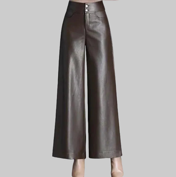 Gulposh Luxe "Cascade" Wide-Leg Leather Trousers