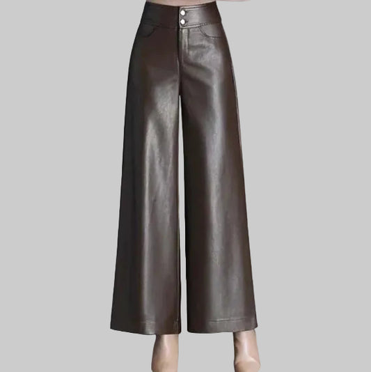 Gulposh Luxe "Cascade" Wide-Leg Leather Trousers