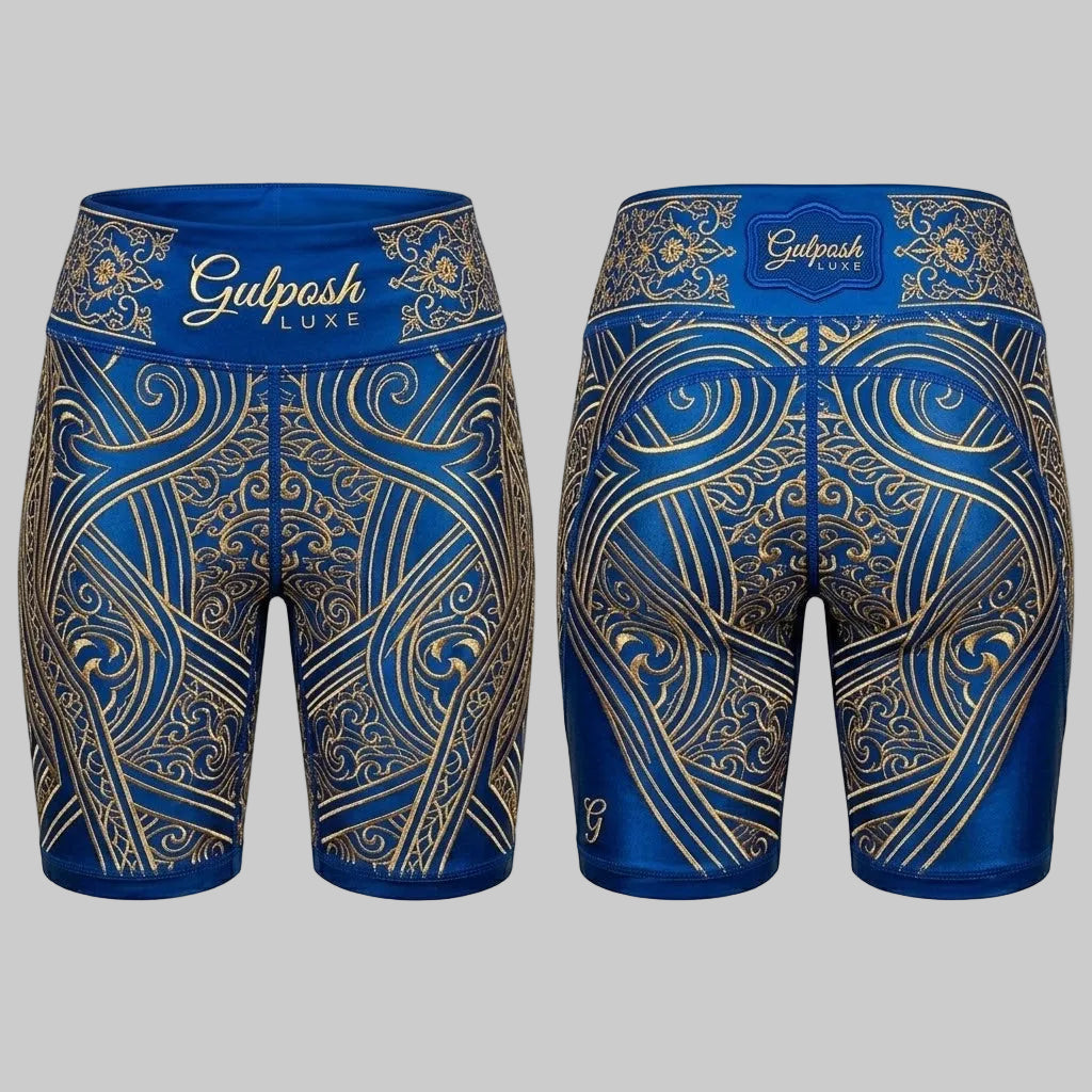 Gulposh Luxe Aurelia Regal Training Shorts (Electric Blue/Gold Edition)
