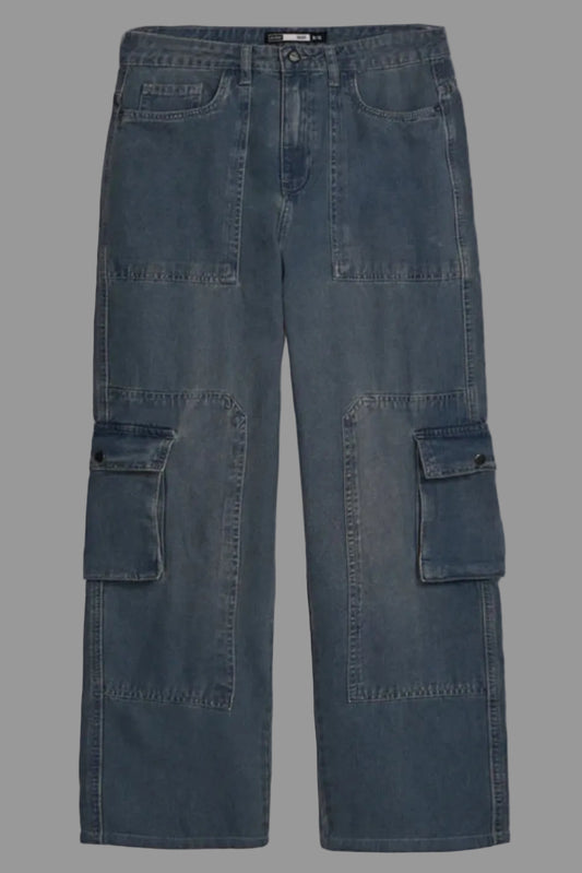 Gulposh Luxe Heritage Denim Cargo Trousers Vintage Blue