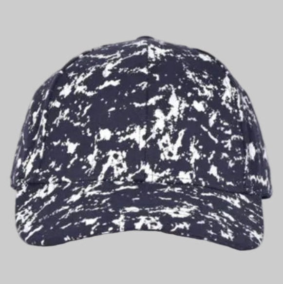 Navy and White Marble/Splash Print Baseball Cap.
